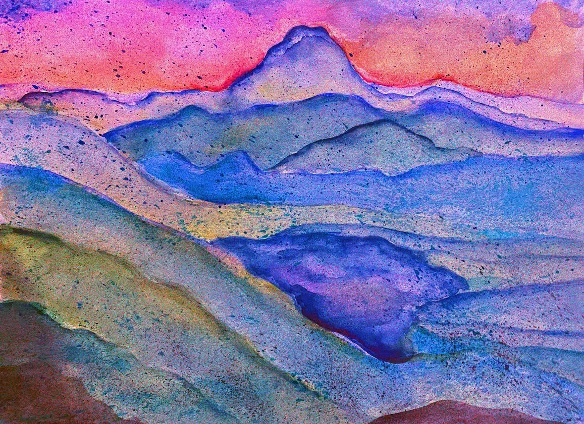 Montagnes bleues et roses
